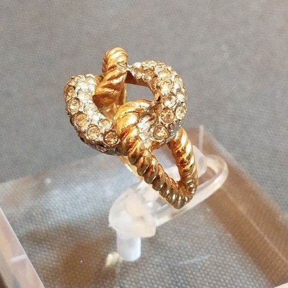 Twist Ring 18k hge gold and rhinestone knot ring size 6.5 designer J Esposito - Picture 6 of 7